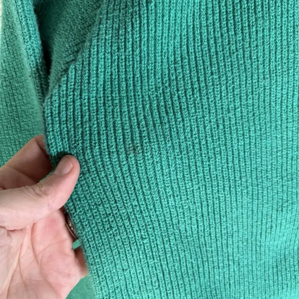 Vintage Cabelas SweaterMens Medium Green USA Made Ribbed Knit 1/4 Button READ